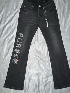 Purple brand Black Bootcut Men's Jeans with Crystal 'PURPLE' Side Logo